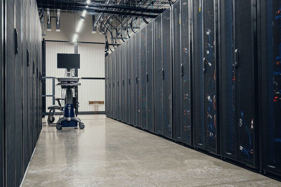 Server rack aisle in a data center